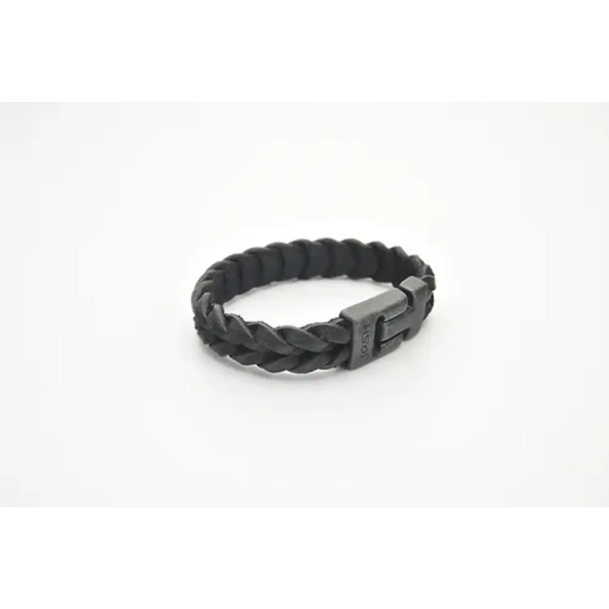 Josh leren armband gevlochten leer maat 21 met een vintage black magneetsluiting