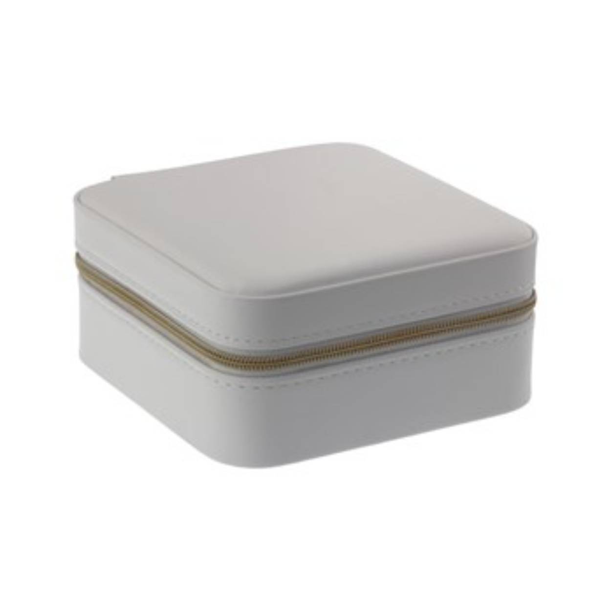 Luxe sieradenbox in de kleur wit uitgevoerd met een goudkleurige rits sluiting, een klein spiegeltje, verschillende vakjes en een extra vakje achter het spiegeltje. Een compacte box om verschillende sieraden in op te bergen.