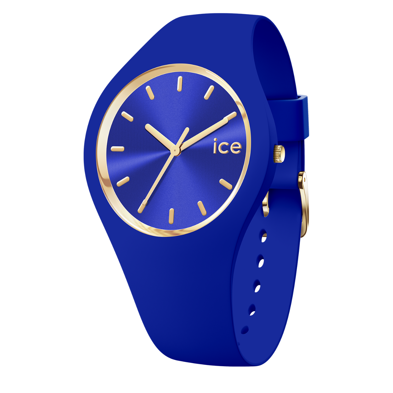 Een mooie Ice Watch uit de Ice Blue reeks, afgewerkt met blauwe siliconen band en blauwe, glanzende wijzerplaat. De gouden details maken het een stijlvol uurwerk, passend bij elke outfit. Het uurwerk is 10ATM waterdicht. Maat: small