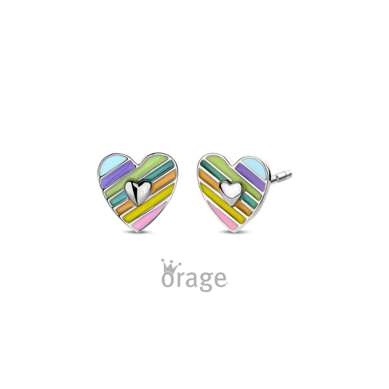 Orage Kids oorstekers zilver hart multi color