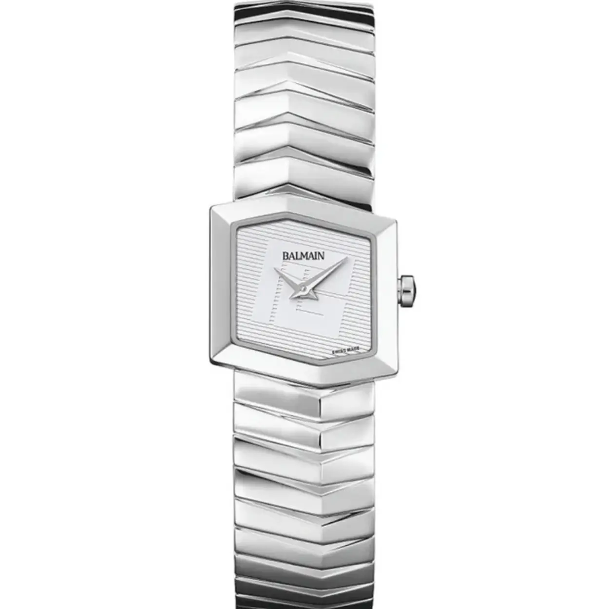 Maak kennis met de Balmain Taffetas – een strak horloge van 23 mm met een unieke hexagonale zilveren roestvrijstalen kast en bijpassende band. Het beschikt over een quartz-movement en een witte wijzerplaat, beschermd door krasbestendig saffierglas. Met een waterdichtheid van 3 bar en een veilige vlindersluiting combineert dit elegante horloge moderne stijl met dagelijkse functionaliteit.