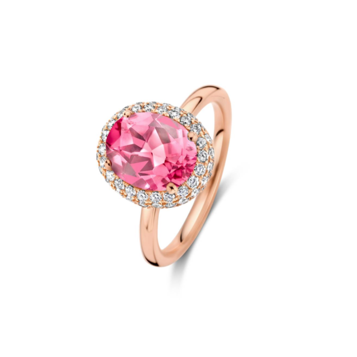 Etna ring in 18 Kt rosé goud met roze toermalijn en diamanten