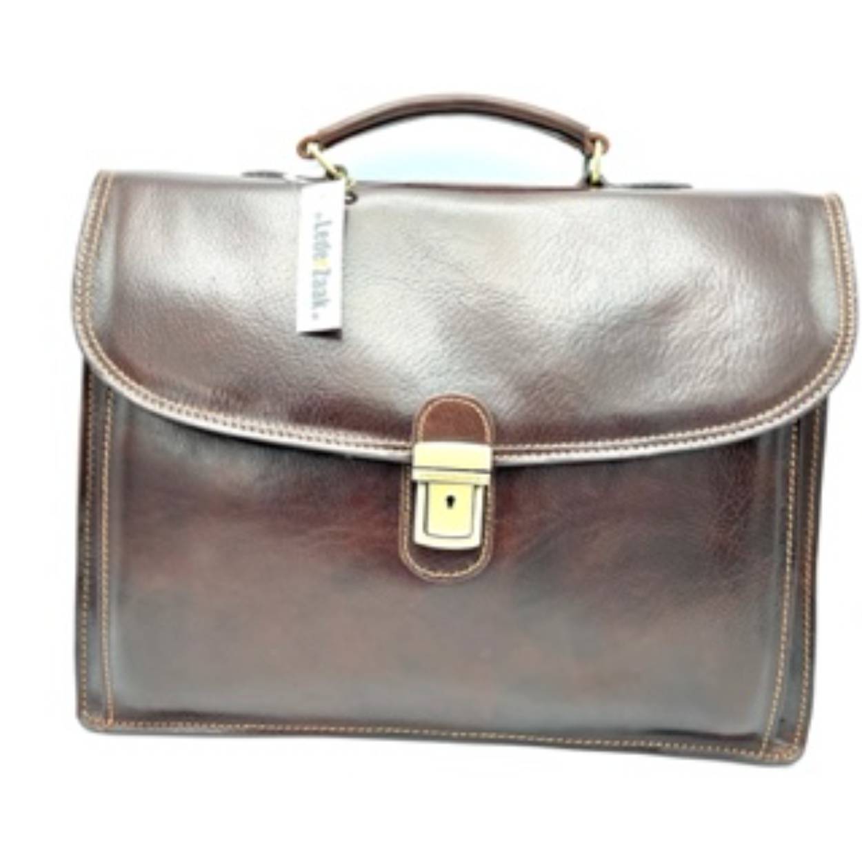Uniek gemaakte werktas in een mooi donker bruin leer.
De tas is voorzien van drie ruime vakken en voorzien van een afneembare schouderriem.

Afmetingen:
Hoogte 32cm x breed 41cm x diep 13cm