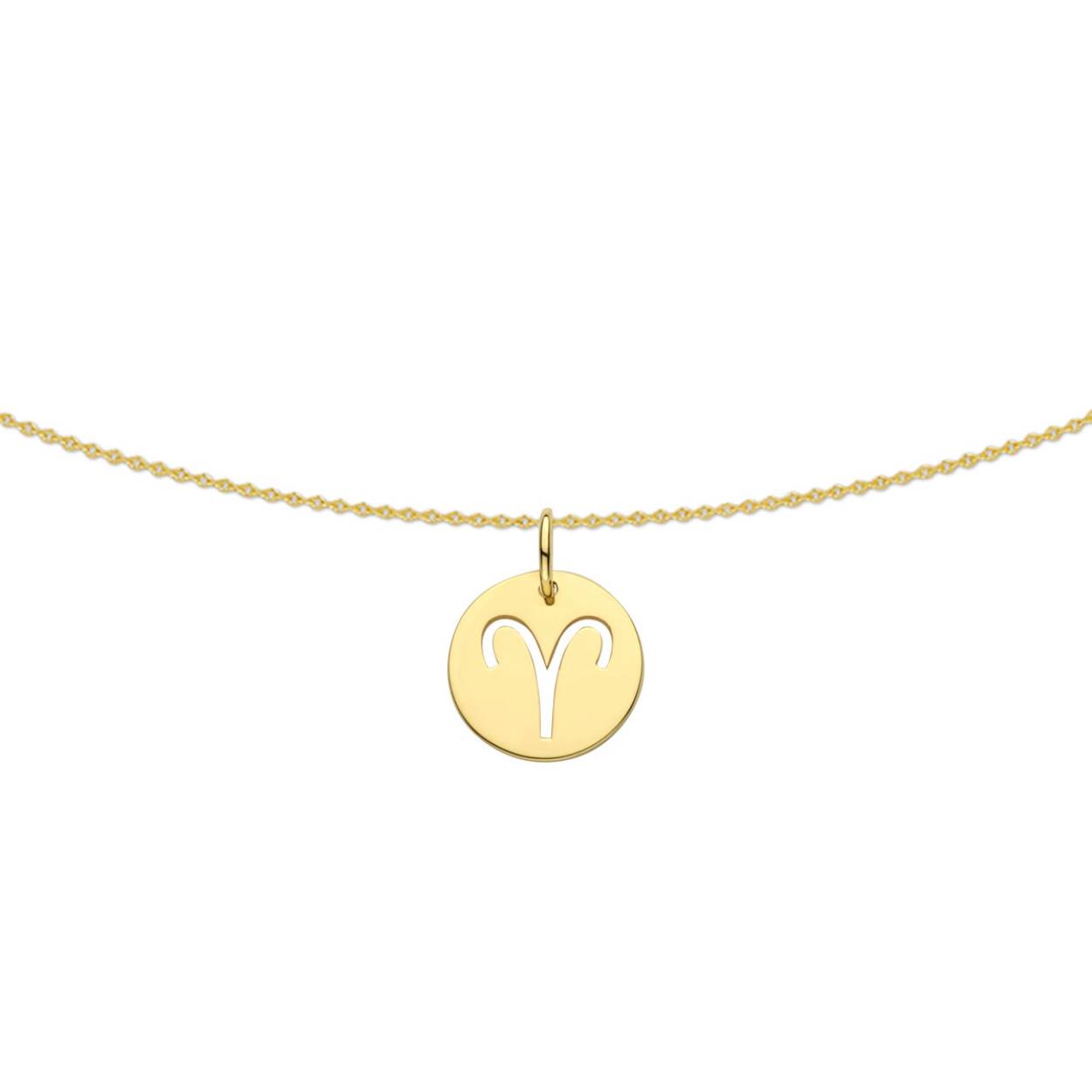 14k Geelgouden collier uitgevoerd met een sterrenbeeld hanger. Het collier heeft draaglengtes van 41, 43 en 45 cm. De schakelbreedte is 0.8mm.