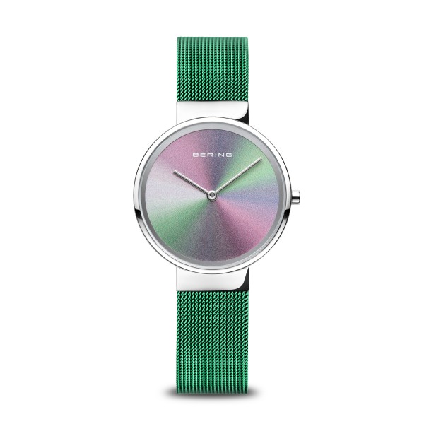 Natuurlijk kan in de kleurenwerelden ‘Purple Lights’, ‘Green Lights’ en ‘Ocean Blue’, een speciale jubileumcollecatie niet ontbreken. Onze nieuwe kleurenwereld ‘Purple Lights’ geeft ons jubileum een speciaal tintje met zijn krachtige en bijzondere kleurschakeringen. Het metallic kleureffect van de sunray-wijzerplaat geeft ons best verkochte horloge een unieke uitstraling.