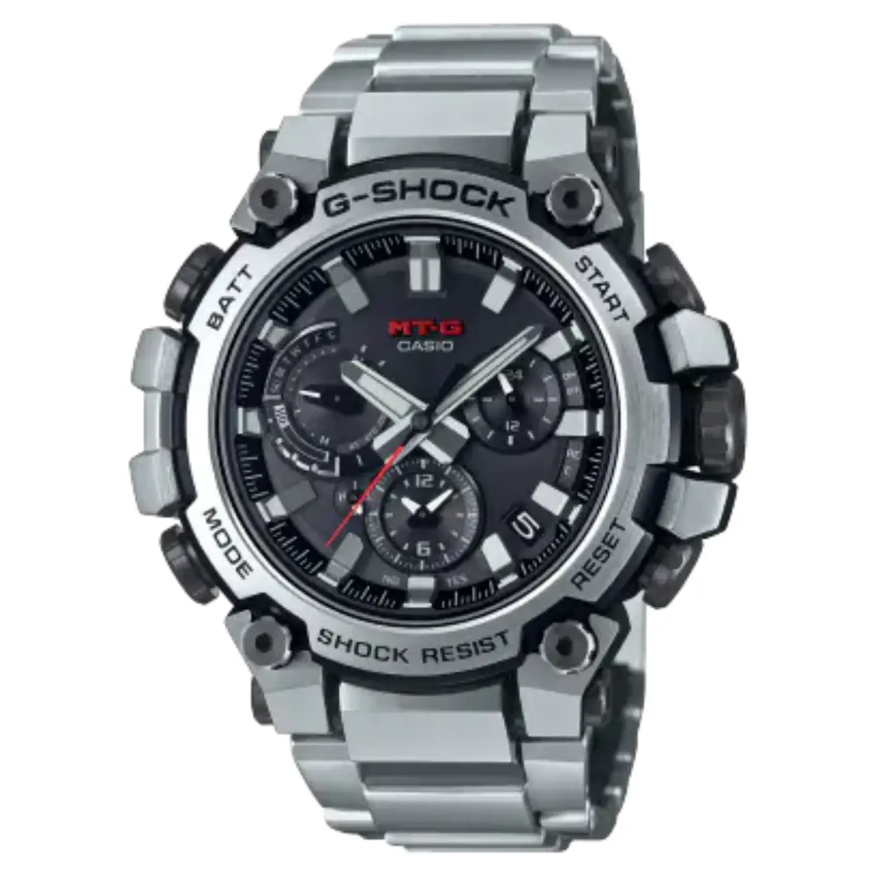 G-Shock MTG-B3000BD-1AER met Smartphone-Link, Multi Band 6, Tough-Solar en heldere LED-verlichting. E&eacute;n van de gaafste klokken van G-Shock tot nu toe. Een nieuw designconcept waarbij de hars die in de eerste G-SHOCK modellen werd gebruikt, wordt gecombineerd met metalen materialen.