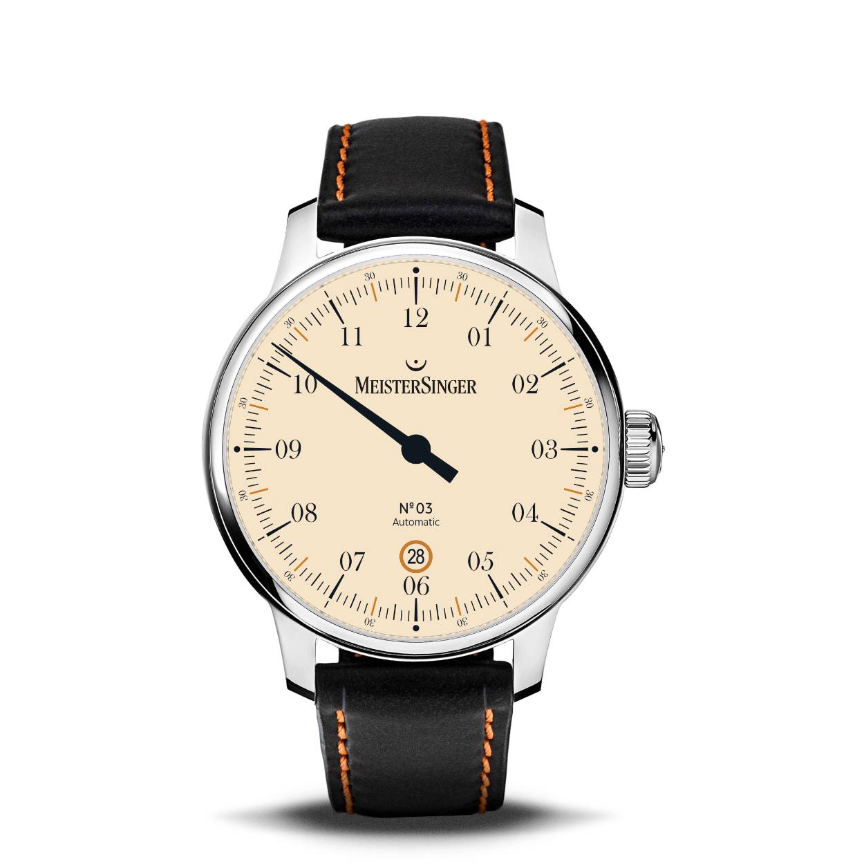Meistersinger Nr. 3 date sunburst ivory dial 40mm met vegan band