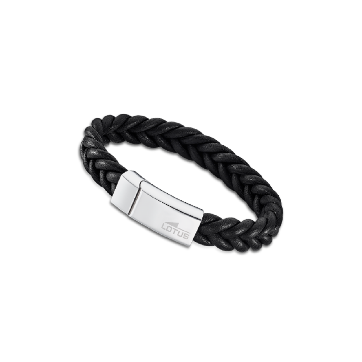 Zwart lederen herenarmband, gevlochten - Stalen sluiting - Lengte: 22 cm