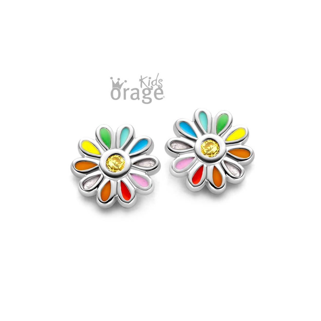 Orage Kids oorstekers zilver bloem multicolor 