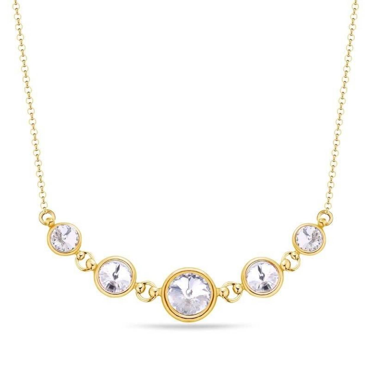 Deze collier is van het merk Spark Jewelry. Het is een damessieraad.
De verdere specificaties van de collier zijn als volgt:
Sieraadkleur: Geel/Goud
Steensoort: Kristal
Steenkleur: Wit