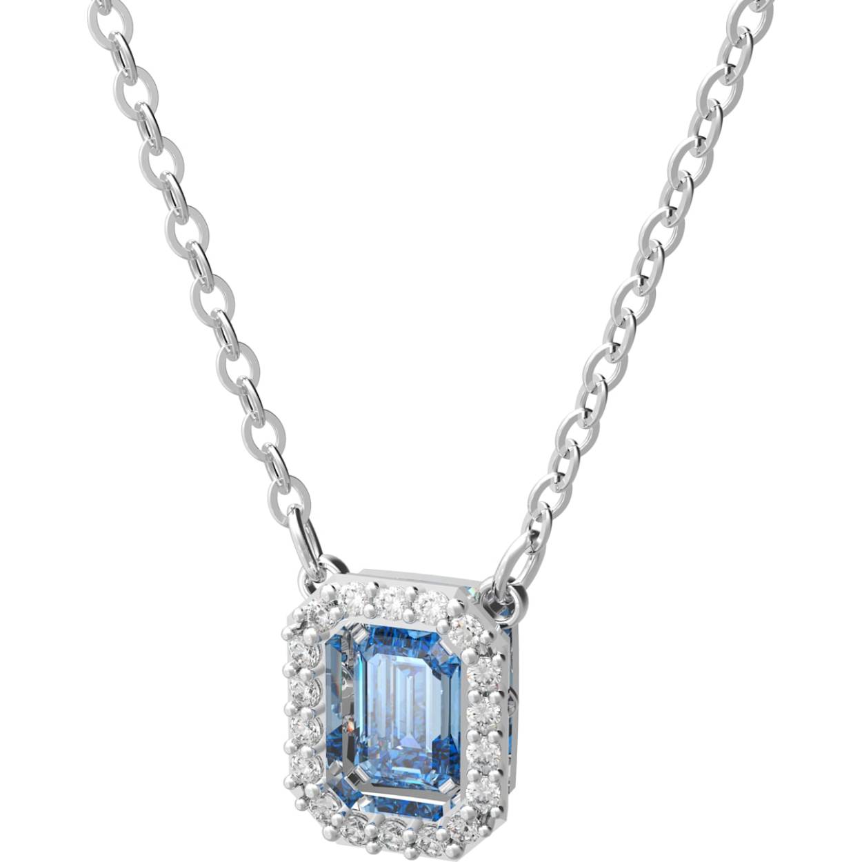 Deze verleidelijke hanger bevat een Dancing Stone-mechanisme en beweegt met je mee. De elegante steen met Octagon-slijpvorm in een blauwe kleur vormt het middenstuk en wordt omringd door kleine kristallen en een zetting met rhodium plating. Combineer met een eenvoudig wit T-shirt en jeans om je dagelijkse look speciaal te maken. Deze hanger maakt onderdeel uit van de Millenia-lijn en is ontworpen door Creative Director Giovanna Engelbert voor Collection II.