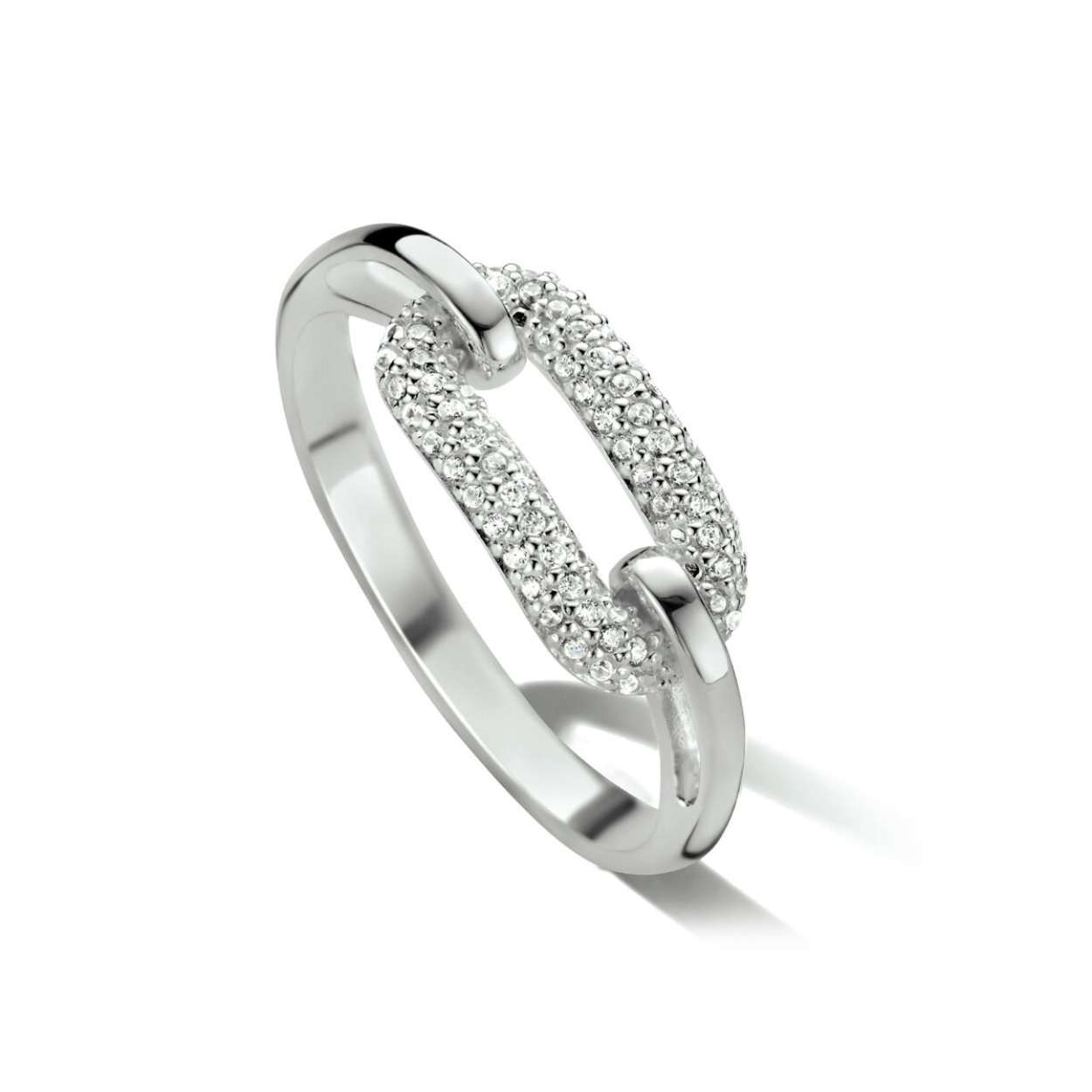 Gerhodineerd 925 zilveren ring uitgevoerd met schitterende zirkonia.