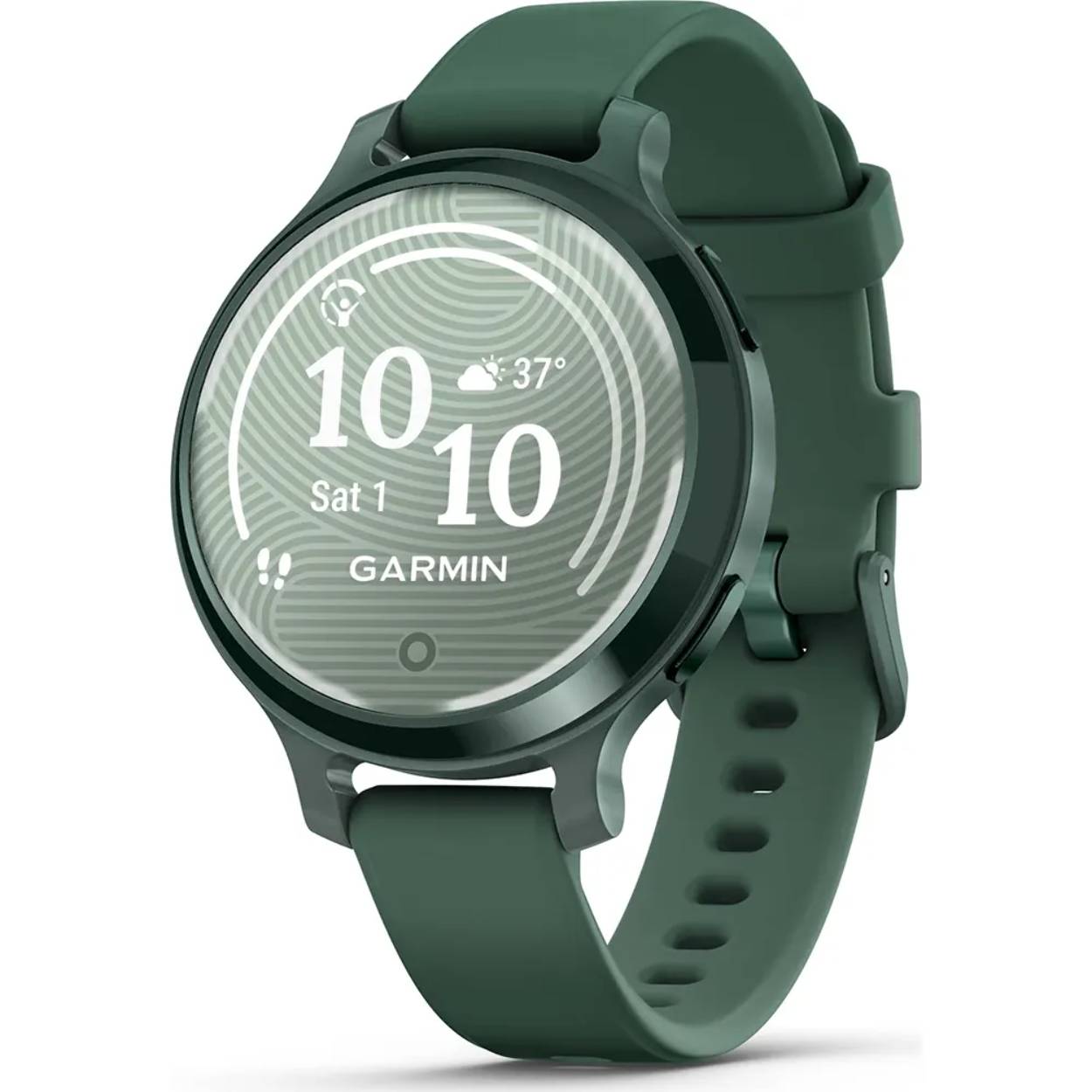 Dit Garmin horloge heeft een kast gemaakt van Aluminium met een diameter van 38 mm en is voorzien van een Rubber band. In de kast bevindt zich een Garmin kwaliteitsuurwerk en is afgewerkt met Corning Gorilla Glass 3glas.

Het horloge is 5ATM. Dit betekent dat het horloge geschikt is om mee te douchen. Verder wordt het horloge geleverd met 2 jaar smartwatch garantie.

Met zijn discrete scherm, wijzerplaat met patroon en essentiële gezondheids- en fitnessfuncties zal de Lily 2 smartwatch van Garmin in groene uitvoering je verrassen. Dit kleine en elegante slimme horloge zit boordevol praktische functies waarmee je je vitale functies kan controleren en waarmee je je op je best kan voelen. Hij controleert voortdurend je vitale functies en hartslag en geeft je dagelijks een rapport over je prestaties. Hij herinnert je eraan wanneer het tijd is om te bewegen of te rusten. Tijdens je sportactiviteiten zoals dans, yoga, fitness, gymnastiek, hardlopen of wandelen telt het horloge je stappen, de calorieën die je verbrandt, de intensiteit van je bewegingen en de duur van je sessies. ‘s Nachts analyseert hij je slaap en rapporteert hij elke ochtend je slaapscore. De wijzerplaat heeft een diameter van 2,5 cm en is duidelijk en gemakkelijk af te lezen. Het horloge schakelt automatisch over naar de stand-bymodus en door een druk op het scherm zet je het weer aan.