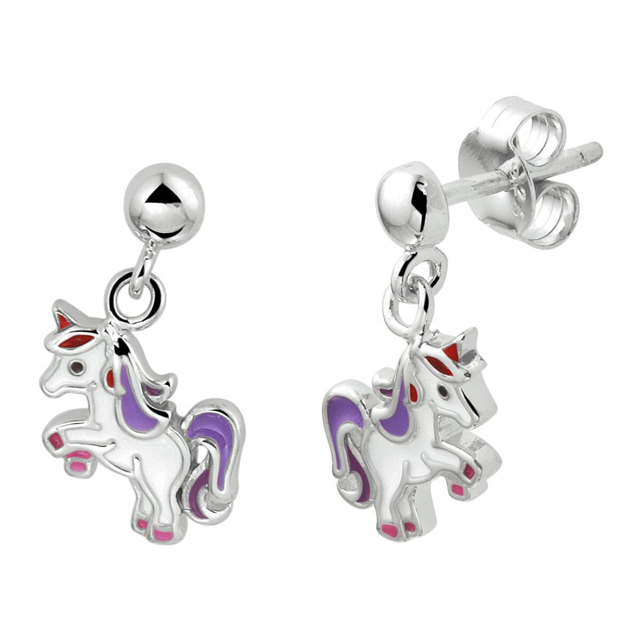 Gerhodineerd 925 zilveren oorhangers uitgevoerd met een eenhoorn. De oorhangers hebben een totale hoogte van 1.6cm en een breedte van 8.5mm.