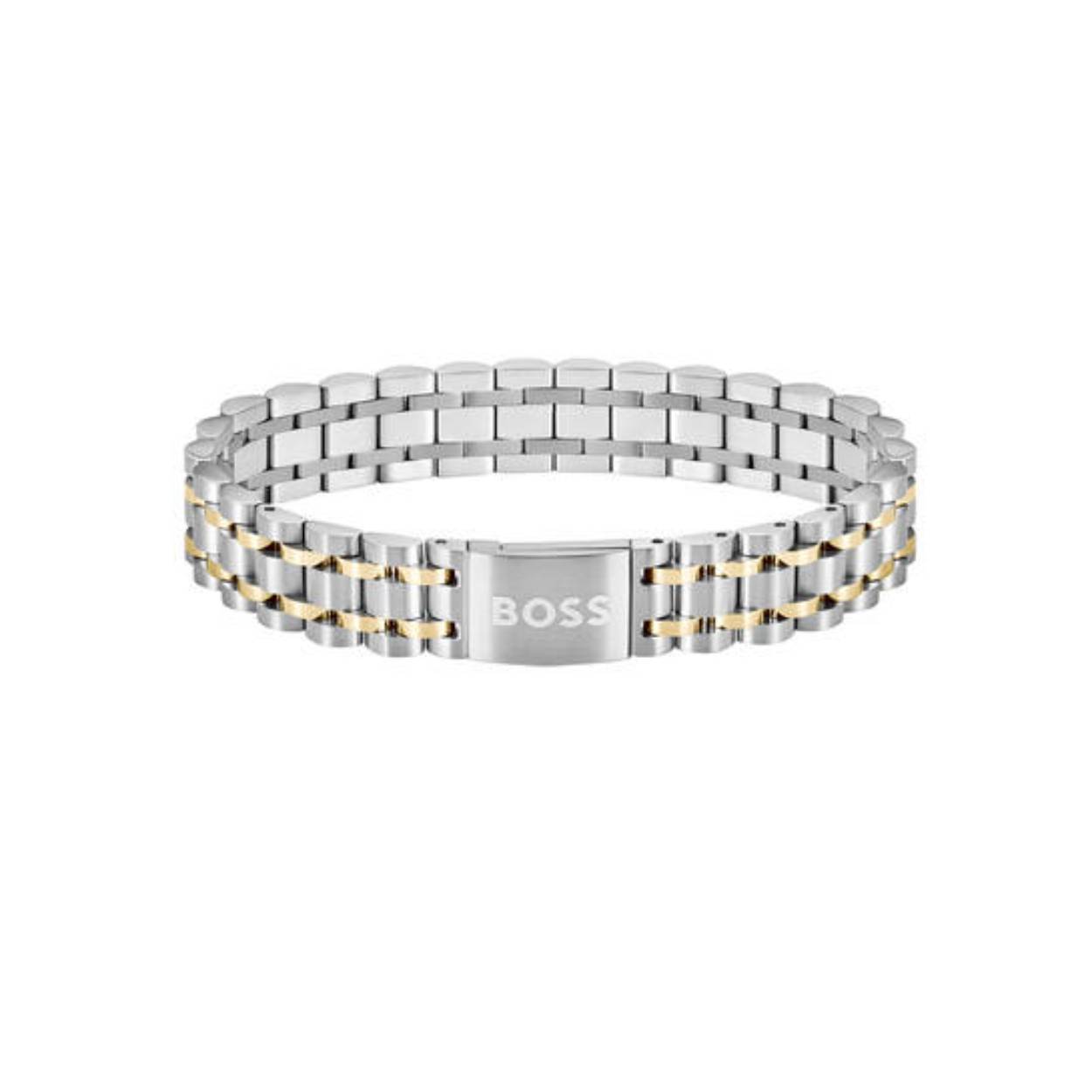 BOSS JEWELS HBJ1580647 OWAN heren Armband 19,5 cm
Deze armband van BOSS uit de OWAN serie met artikelnr. HBJ1580647 is een stoer sieraad voor de echte BOSS klant. De stalen bicolor armband heeft een fijne mat glanzende schakelband en sluit met een magneetsluiting. In het midden van de armband zit een zilverkleurige tussenschakel die goed opvalt in het geheel. Op de schakel staat het BOSS logo gegraveerd. De armband heeft een lengte van 19cm en is goed te combineren met andere sieraden van BOSS. 

Het merk:
HUGO BOSS is afgestemd op levensstijlen waar het gaat om kwaliteit en precisie. Het wereldwijde fashionlabel is verdeeld in twee merken: BOSS en HUGO. Het merk BOSS biedt geavanceerde, moderne horloges gericht op kwaliteit en design om een onberispelijke look te creëren – of het nu zakelijk, casual of sportief is. Ontdek de nieuwe horlogecollectie die bewijst dat details echt het verschil maken.

Specificaties:
- Artikelnr: HBJ1580647
- Schakelarmband
- Materiaal: Staal
- Bicolor
- Lengte: 19,5 cm