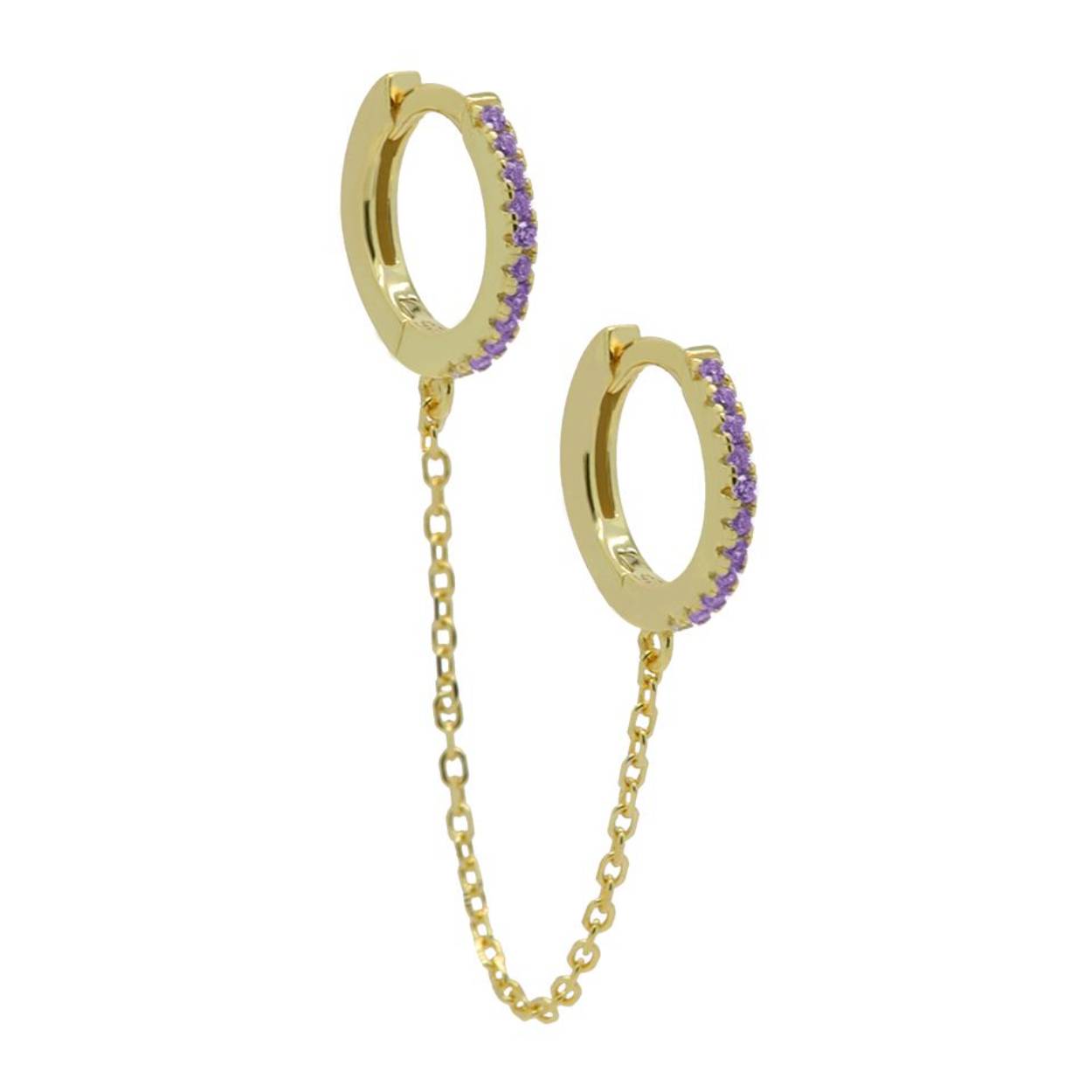 H203GP_L Karma oorringen | zilver verguld | chain | zirkonia lila