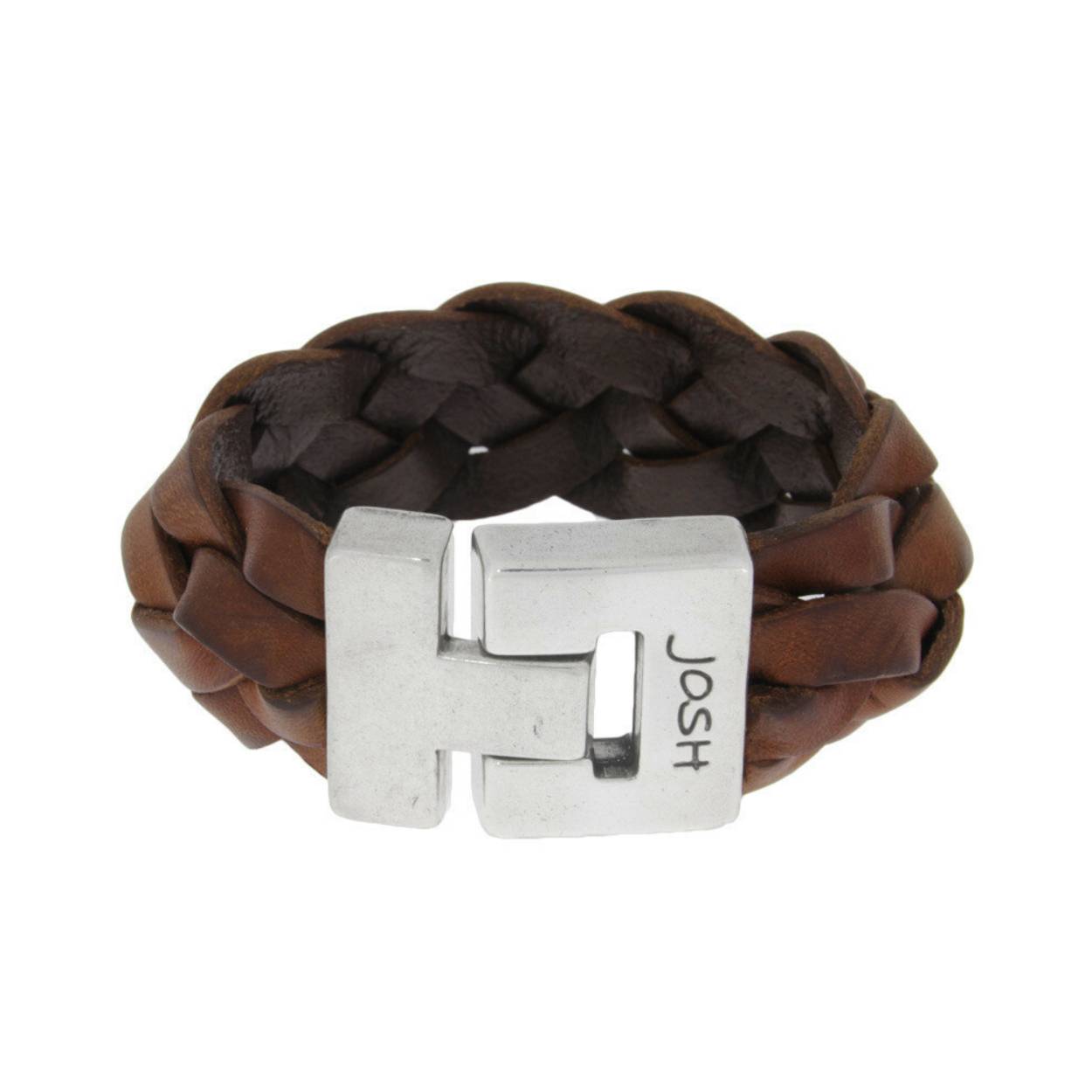 Josh leder armband sluiting verzilverd VLECHT 24352-S-Cognac/L 