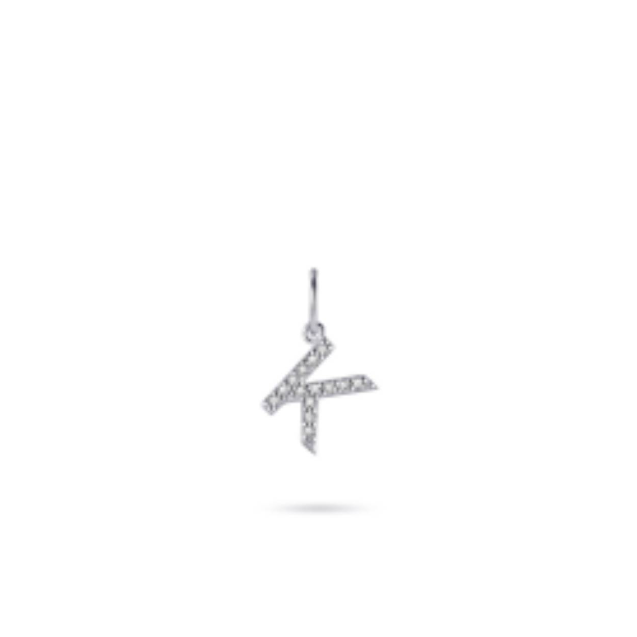 zilvern hanger letter k met zirkonia´s