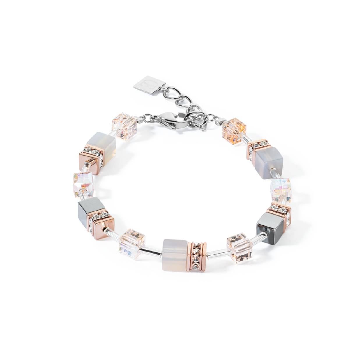 Coeur de Lion armband vervaardigd met edelstaal, agaat, Swarovski kristal, en hematiet met titaniumoxide afwerking.
