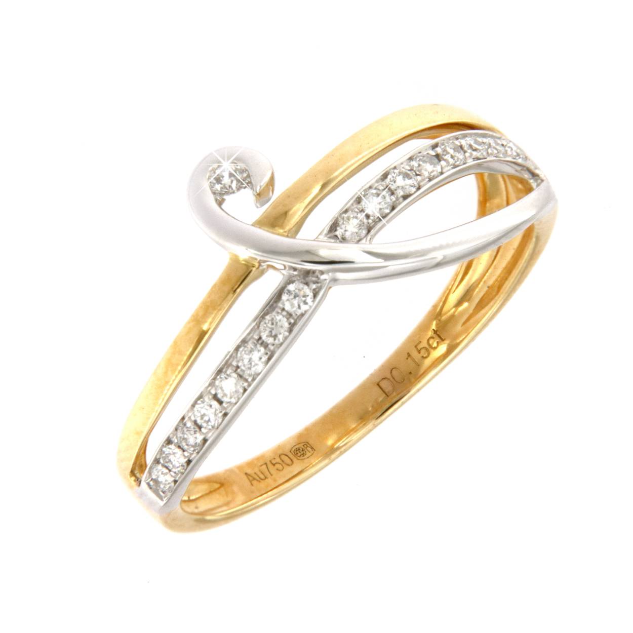 bicolor ring 18kt goud met diamant 0.15ct (briljant geslepen)