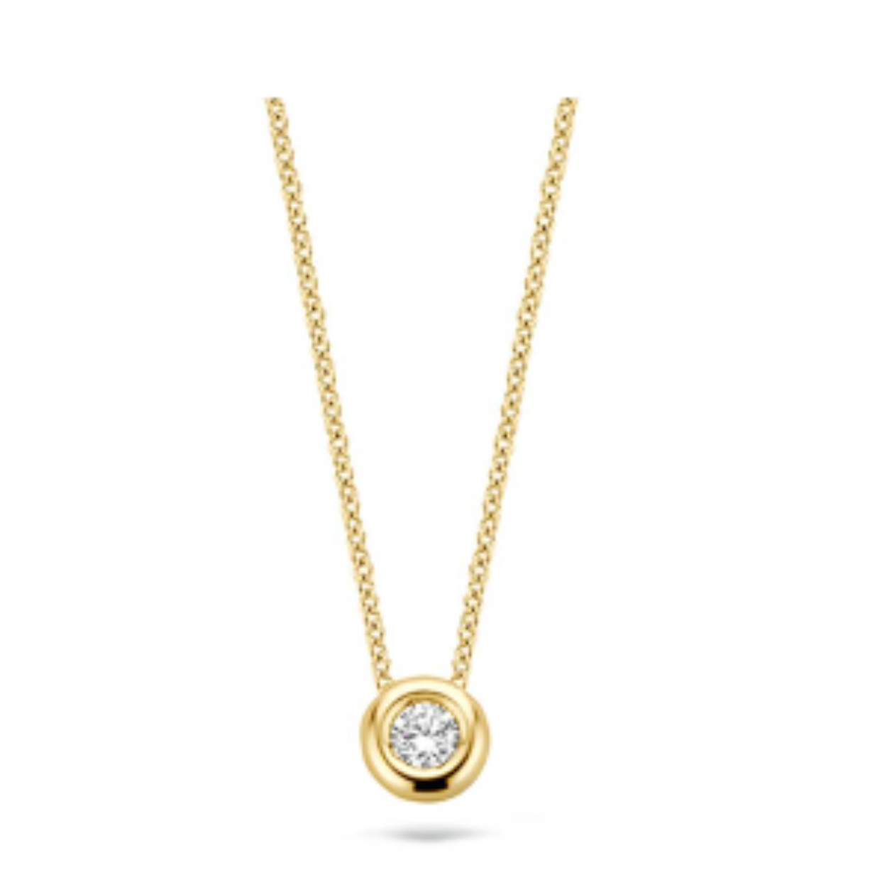 Blush Collier 14k goud met briljant geslepen diamant in witgouden gladomzetting.