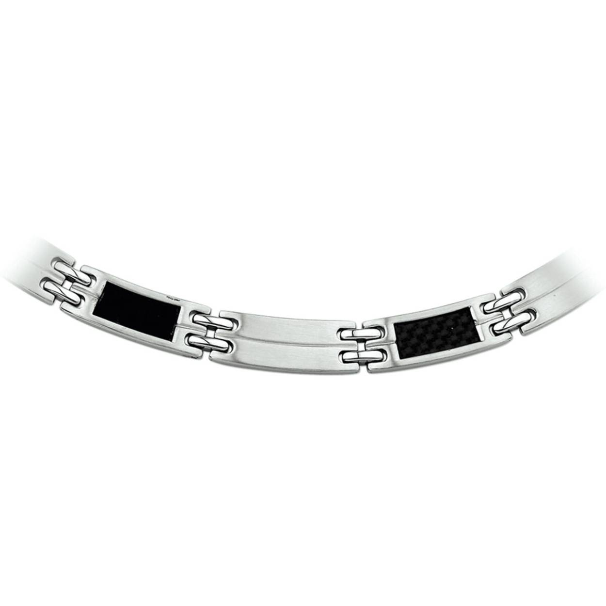 Stalen collier met carbon. De schakelbreedte is 7.5mm.