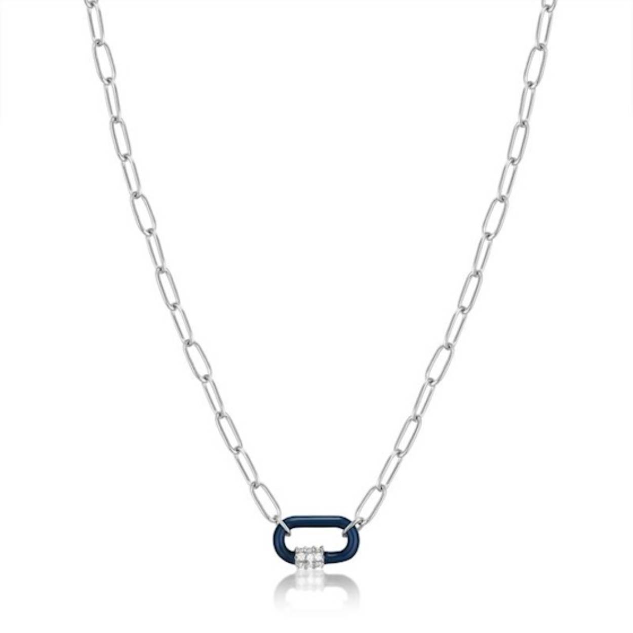 Bright Future - Navy Blue Enamel Carabiner Silver Necklace Silver