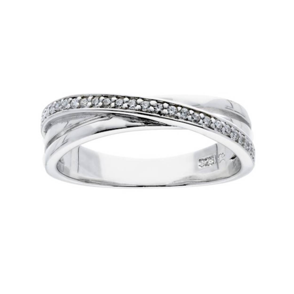Zilveren ring - Gerhodineerd - Zirkonia - Maat 56