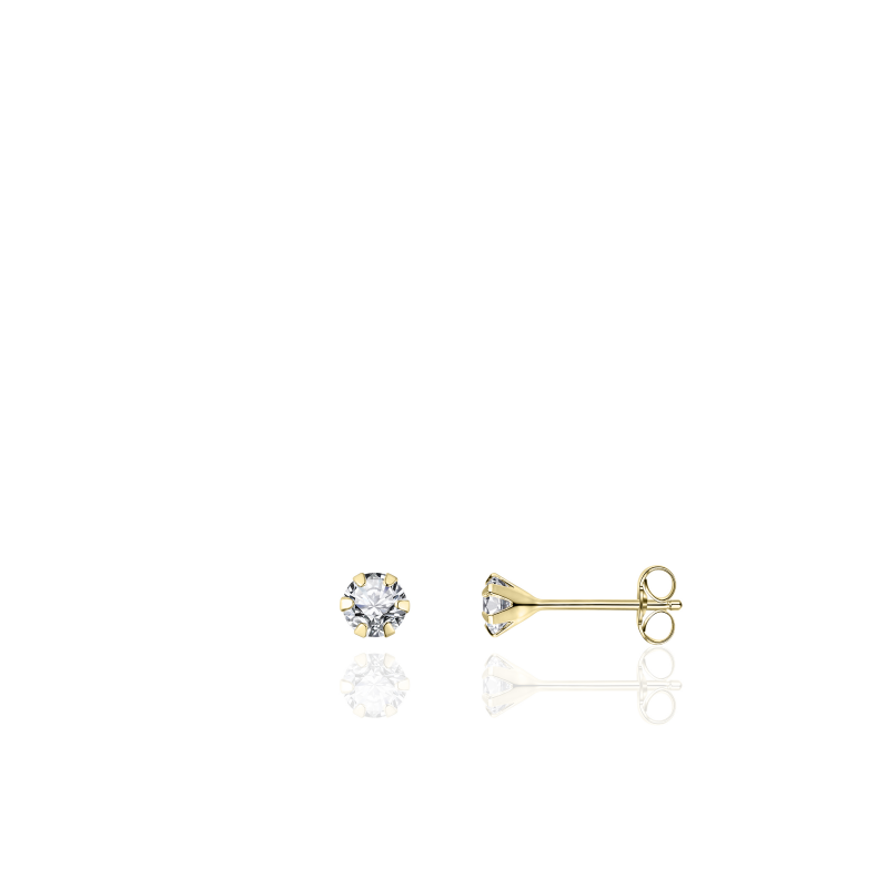 14k gouden oorknoppen met zirkonia, 3.5mm, gezet in een chaton met 6 zetpootjes
