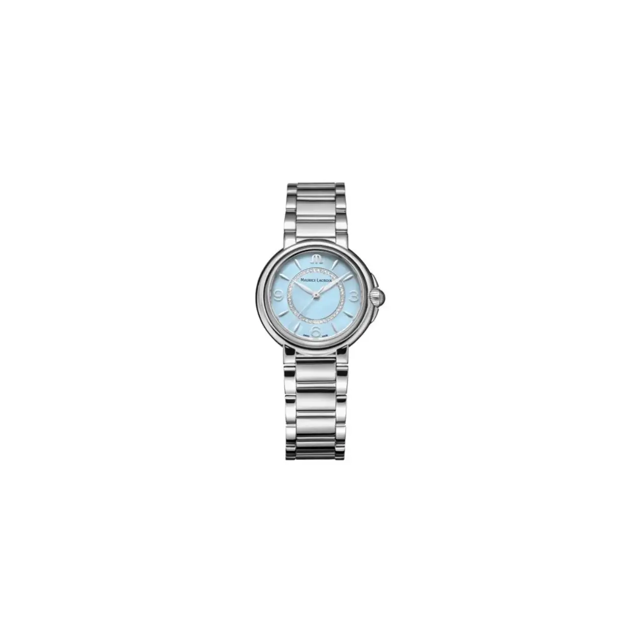 Dit is een horloge van het merk Maurice Lacroix gemaakt voor dames.
De specificaties zijn als volgt:
Kastmaat: 32 mm
Kastdikte: 9
Bandbreedte: 17
Waterdichtheid: 3 ATM / 30 Meter / 100 Feet