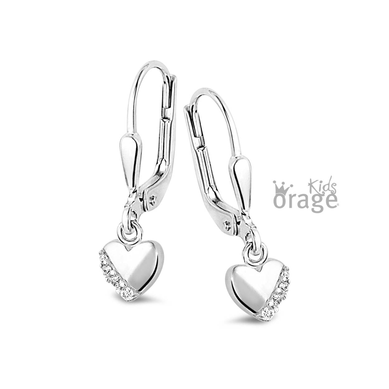 Zilveren oorhangers 'hartje' met zirkonium steentjes van Orage kids
Bijhorende armband en ketting ook verkrijgbaar