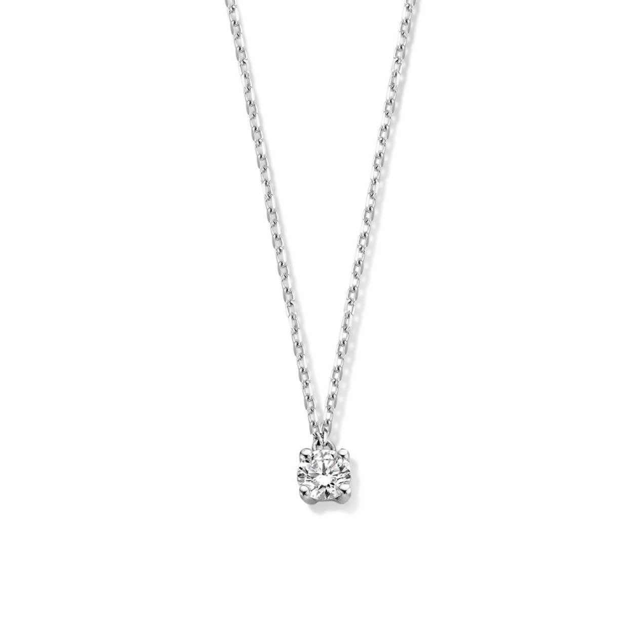 Aurore - Olivia 18kt witgouden solitair hanger 4 poots chaton bezet met labgrown diamant, incl. ankercollier 42/45cm
