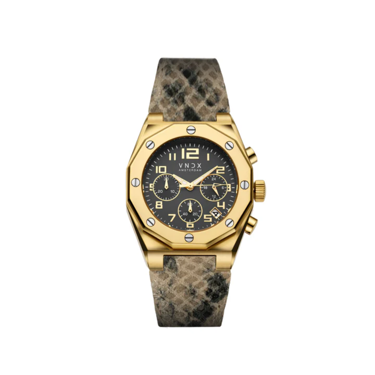 VNDX the one snake goud grijs
Met The One Snake Goud Grijs draag je niet alleen de tijd, maar maak je een statement van luxe, stijl en karakter. Voeg dit iconische horloge vandaag nog toe aan je collectie!
