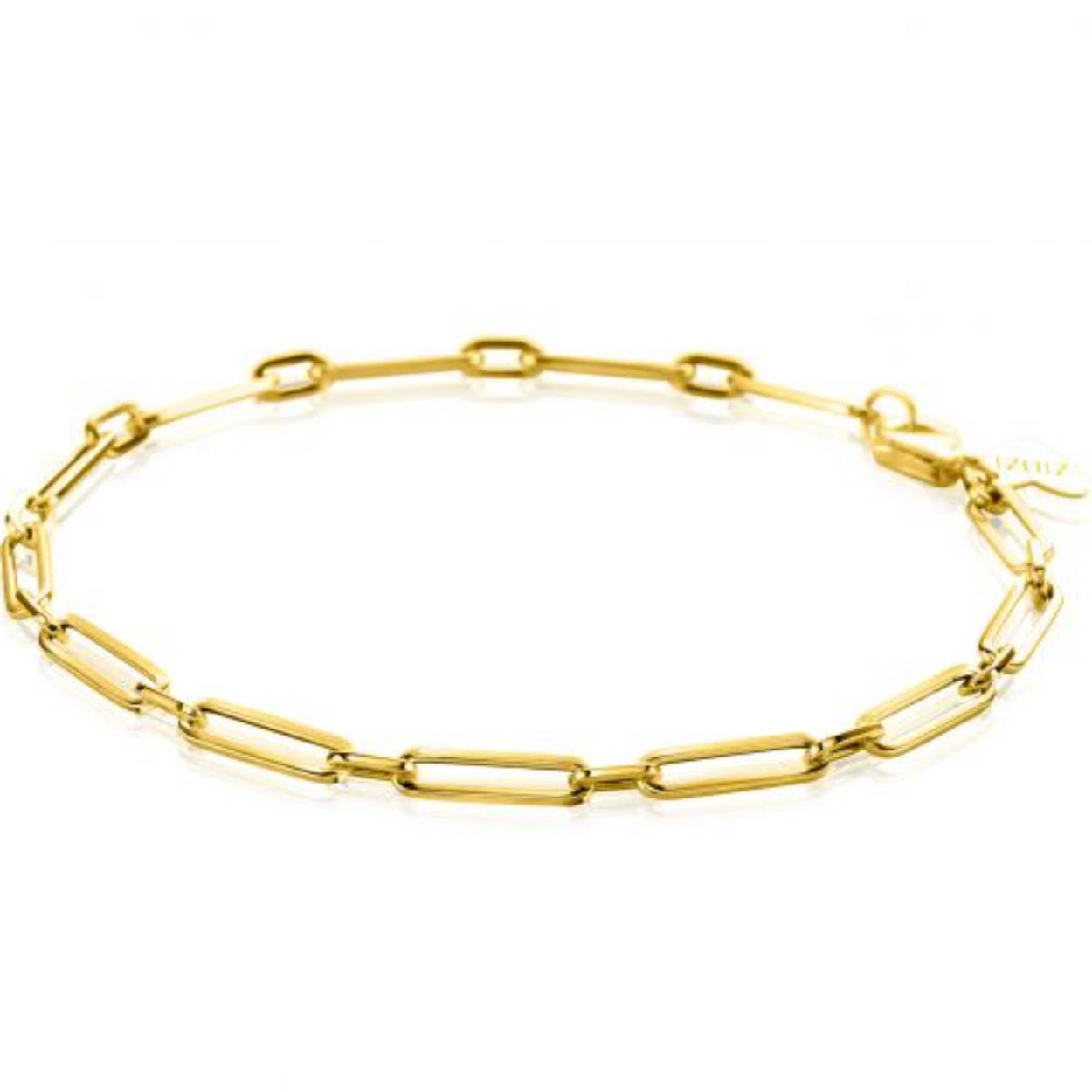 14 karaats gouden armband uit de Zinzi Gold collectie: paperclipschakel met tussenoog 19 cm