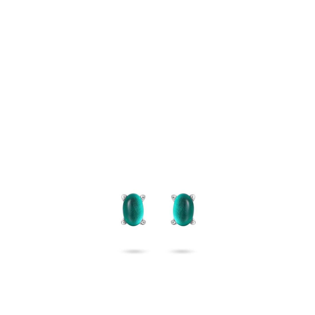 Zilveren oorstekers Dashing Details oval petrol. 
6 x 8 mm