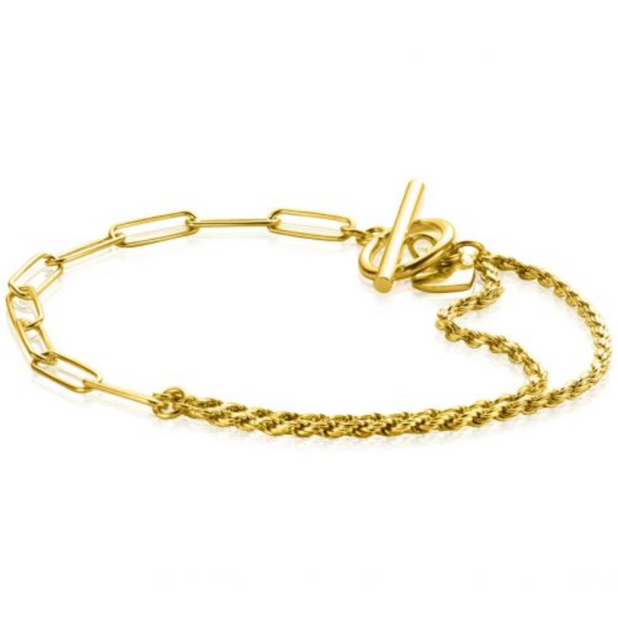 ZINZI gold plated zilveren multi-look armband met twee trendy schakels en kapittel-sluiting ZIA2380