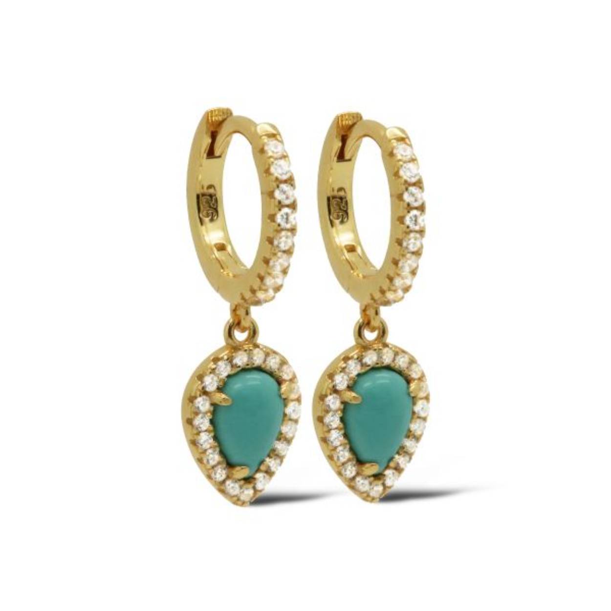 Dit zijn onze Turquoise Ocean Drop Oorringen. De oorbellen zijn verkrijgbaar in 925 sterling zilver of met een 14K gouden of rosegouden plating.