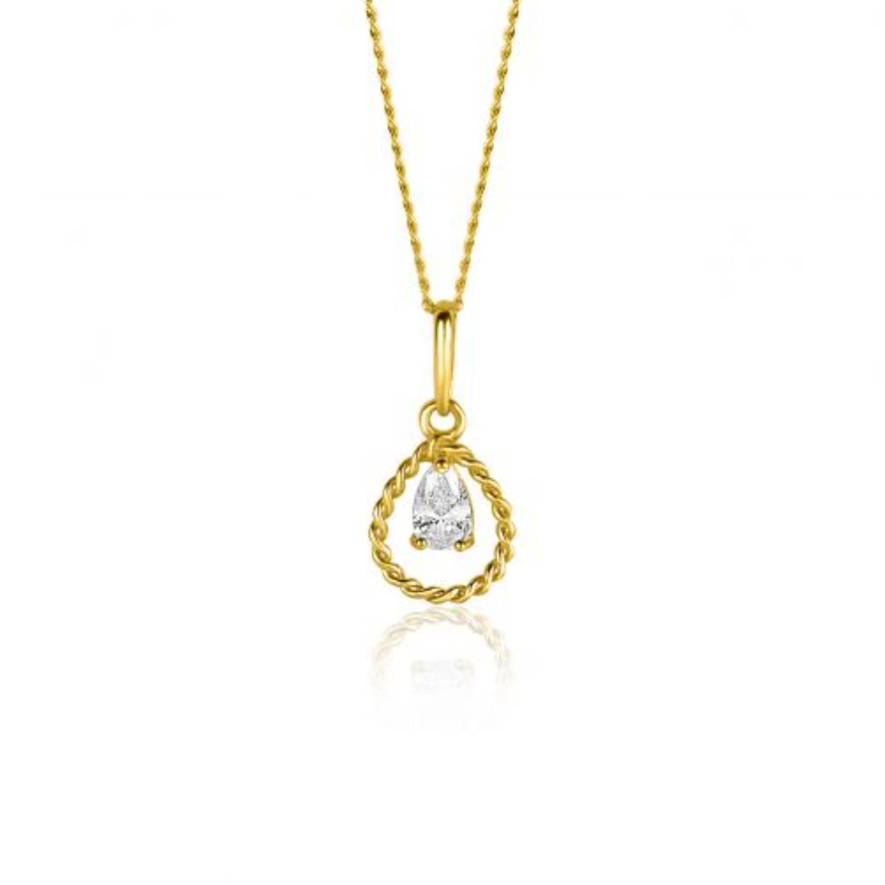 16mm ZINZI Gold 14 krt gouden hanger met open druppelvorm en peervormige witte zirconia ZGH478 (zonder collier)

