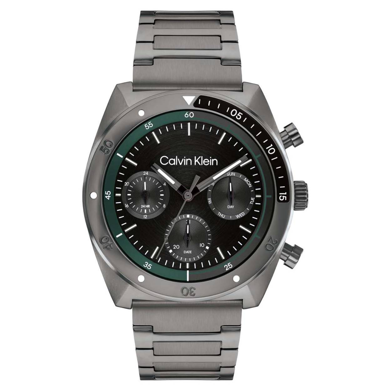 Calvin Klein CK25300466 Heren Staal Horloge 42mm
Dit Calvin Klein herenhorloge met nr CK25300466 is een stijlvol ontwerp. De gunmetal ronde stalen kast heeft een bewerkte bezel en een geschuurde zwarte wijzerplaat met dag, datum en 24-uursaanduiding. De wijzers en strepen zijn ingelegd met lumibrite. Aan de kast zit een gunmetal stalen mat glanzende schakelband met vouwsluiting. Het herenhorloge heeft een mineraalglas, een doorsnee van 42mm en is 5ATM.

OVER CALVIN KLEIN
Calvin Klein is een wereldwijd lifestylemerk dat gewaagde, vooruitstrevende idealen en een verleidelijke, vaak minimalistische, esthetiek nastreeft. Calvin Klein werd groot in de jaren 70 door haar mode- en merkjeans collecties. In de jaren 80 lanceerde Calvin Klein haar spraakmakende ondergoed dat uitdrukkelijk van logo ’s voorzien was. Vanwege het grote succes is het merk ook succesvol uitgerold in Accessoires, Parfums, Home, Brillen, Golf, Horloges en Sieraden.
Sinds de oprichting in 1968 door Calvin Klein, heeft het merk haar reputatie opgebouwd als leider in de Amerikaanse mode, dankzij een cleane esthetiek en innovatieve ontwerpen. Calvin Klein wil haar publiek verleiden en inspireren door middel van provocerende beelden en opvallende ontwerpen die prikkelen. 

SPECIFICATIES:
- Mineraalglas
- Gunmetal stalen kast
- Zwarte wijzerplaat 
- Gunmetal schakelband
- Ronde kastvorm, Ø 42mm
- 5ATM