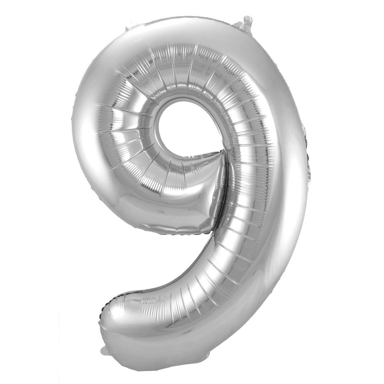 Zilveren Folieballon Cijfer 9 - 86 cm. Inhoud: 1 folieballon. Kleur: Zilverkleurig. Bijvoorbeeld te gebruiken tijdens de volgende feestgelegenheid/feestgelegenheden: Verjaardag, Jubileum en Kinderfeestje. Deze folieballon is 34 inch/86 cm. Het artikel is gemaakt van folie.