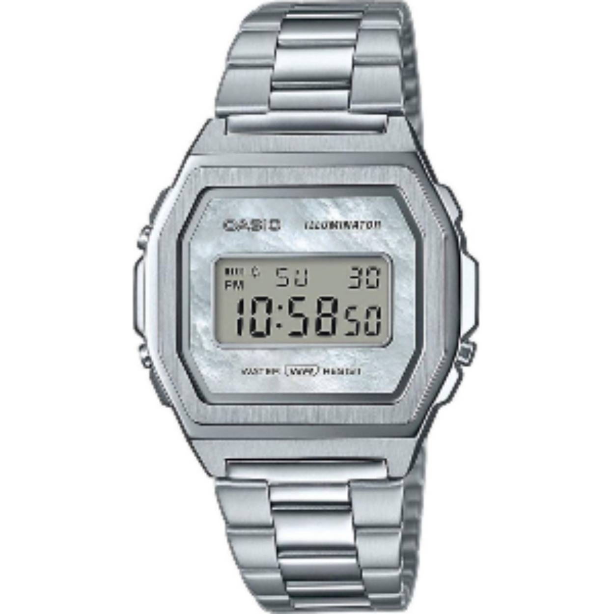• Stopwatch met nauwkeurigheid van 1/100 seconde • LED-achtergrondverlichting • Roestvrijstalen band • Waterbestendig