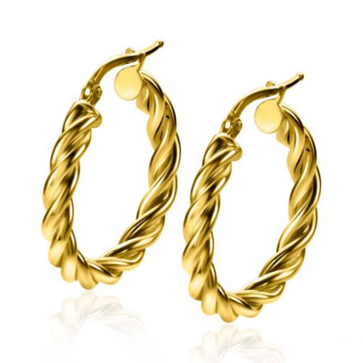 ZINZI gold plated zilveren wokkel oorringen met gedraaide buis 26x4mm 