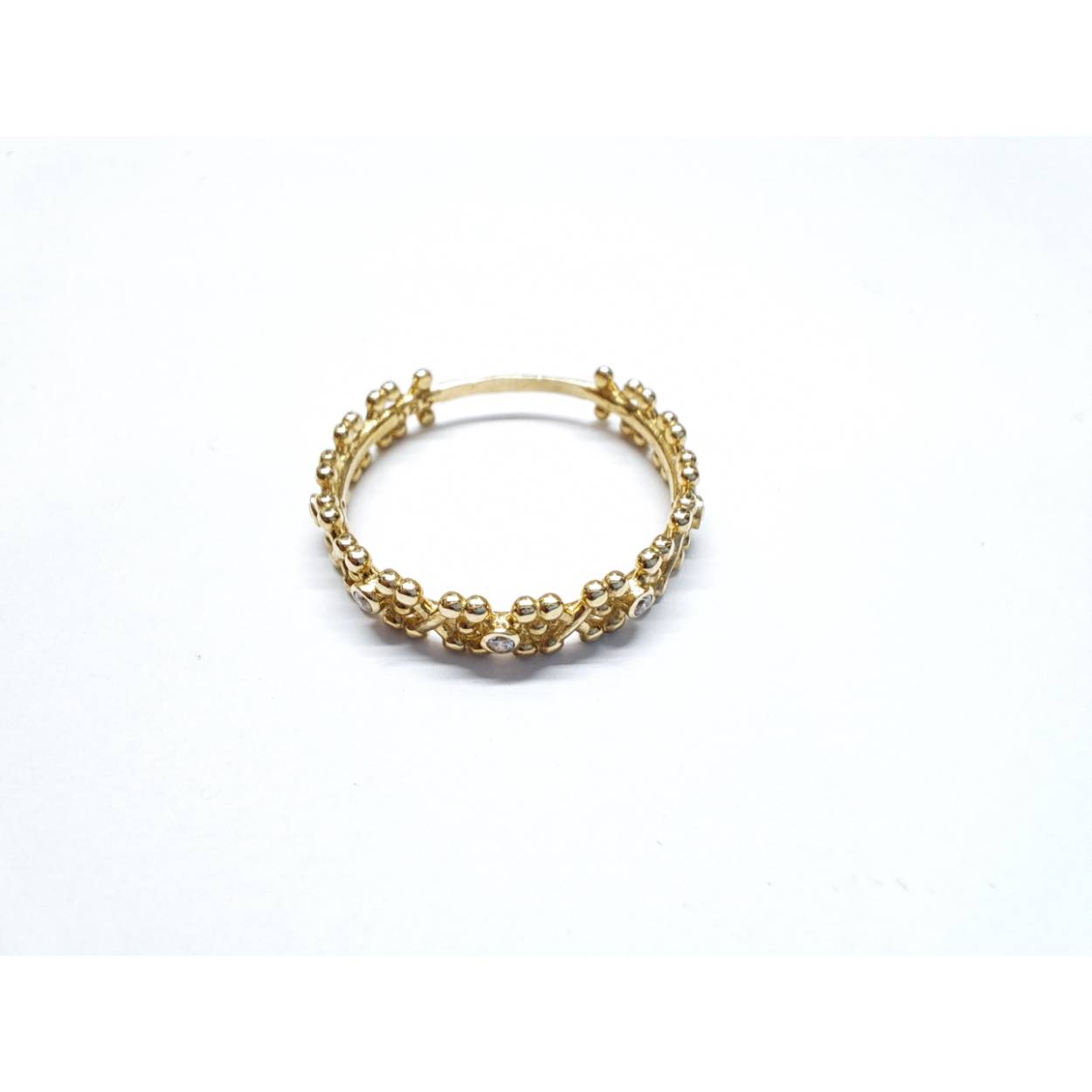 14 Karaat geel gouden fantasie ring bezet met zirkonia
