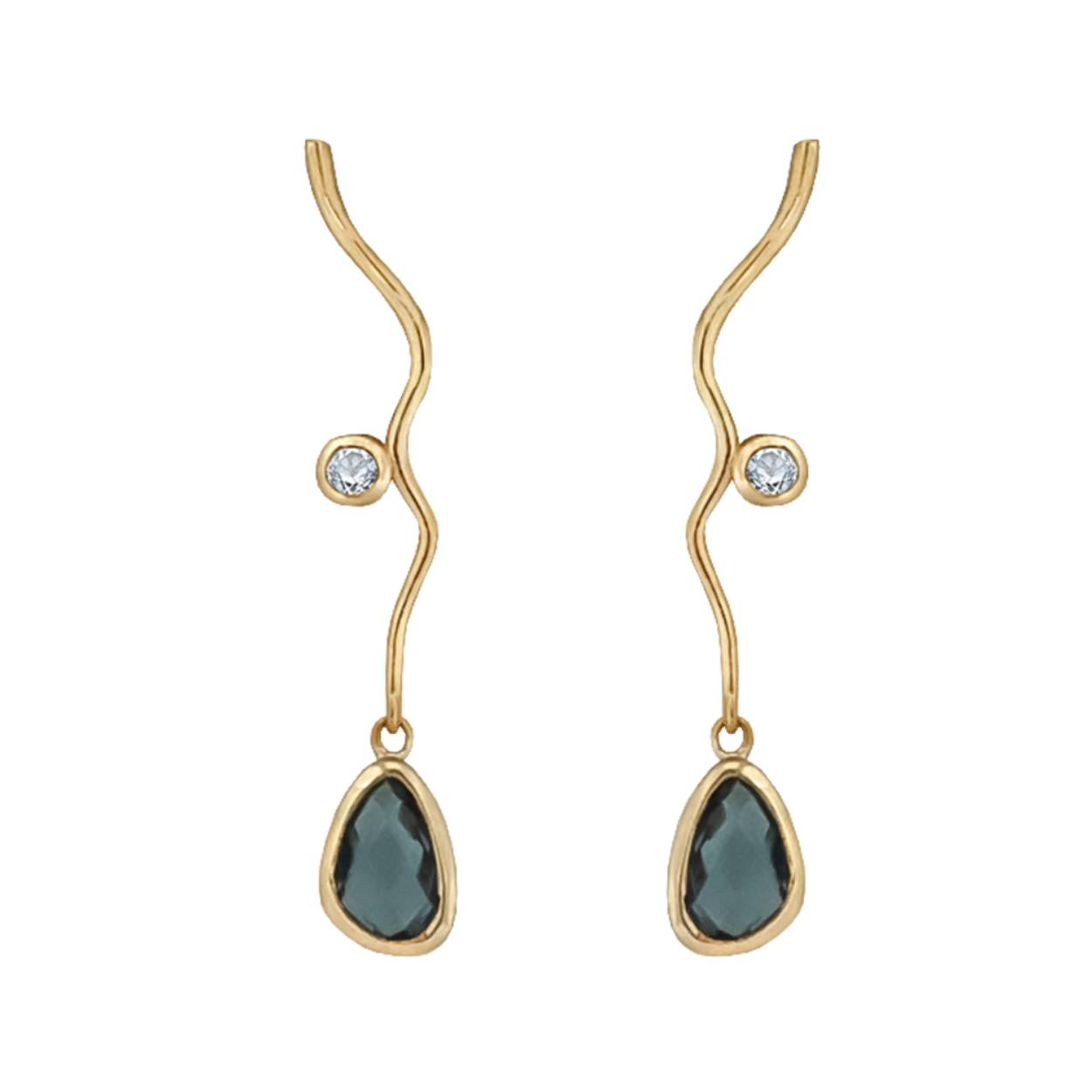 Gouden oorbellen met london blue topaas & sky blue topaas