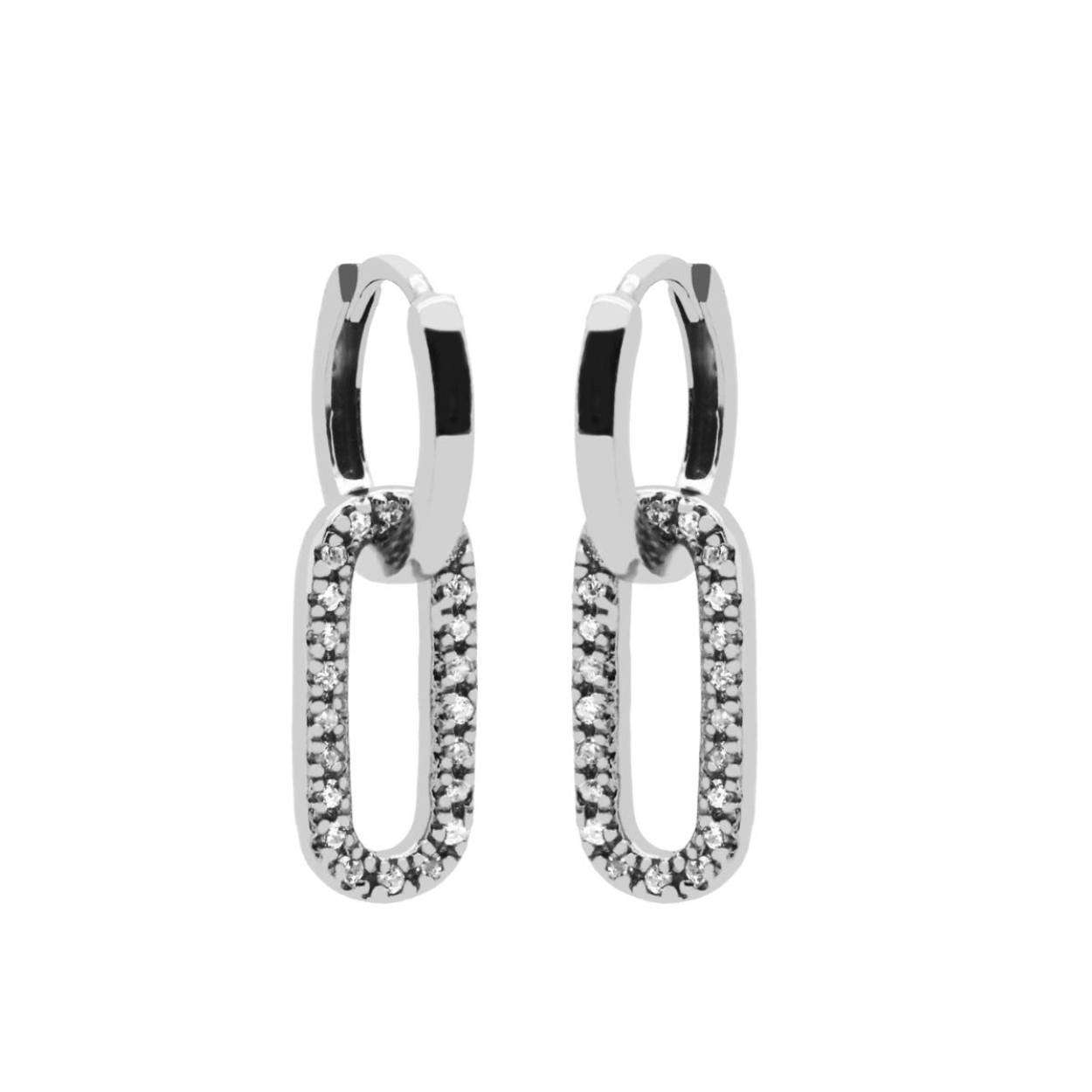 Plain Hinged Hoops Zirconia Dangling Round Square Silver