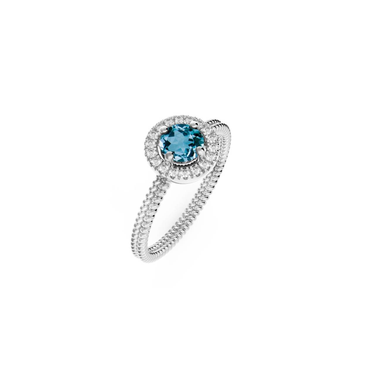 Diamanten Aurora Ring
Vernoemd naar Aurora, de godin van de dageraad in de Romeinse mythologie - deze prachtige diamanten ring heeft een opvallende ronde Londense blauwe topaas, geplaveid met 18x ​​witte diamanten. Een echte definitie van schoonheid en helderheid.