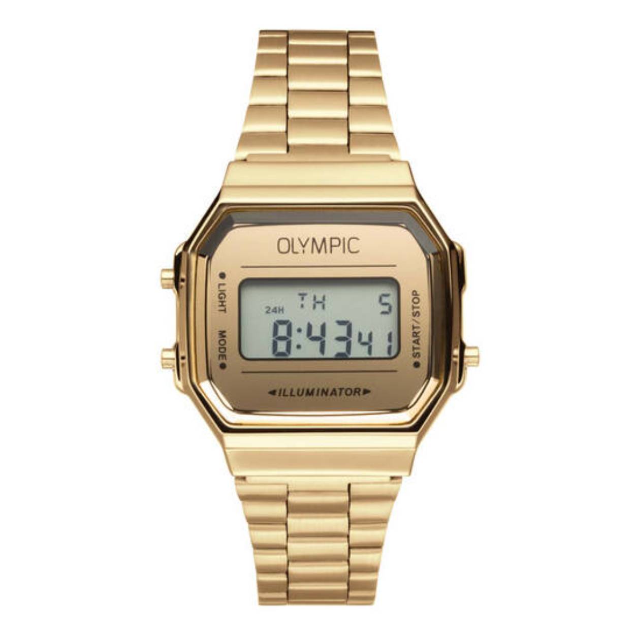Olympic OL66HKS003 Digital Horloge Staal 38,6x 36,3mm 
Dit unieke Olympic horloge met artikelnummer: OL66HKS003 is een digitaal horloge met een sportieve uitstraling. Het horloge heeft een rechthoekige goudkleurige metalen kast met een goudkleurig digitaal venster met zwarte accenten. Het horloge heeft meerdere functies zoals, tijd, datum, stopwatch, alarm en verlichting. Aan de kast zit een goudkleurige stalen matte schakelband met kliksluiting. Het horloge heeft een mineraalglas, een afmeting van 38,6x 36,3mm en is 3ATM.

Het merk:
Een mooi horloge hoeft niet duur te zijn! Het Nederlandse horlogemerk Olympic levert stoere chronografen, slimline series, digitale uurwerken en elegante dameshorloges. De prijs-kwaliteitverhouding staat bij Olympic hoog in het vaandel met prijzen die uiteenlopen van € 34,95 tot en met € 159,00.

100% Nederlands ontwerp, waterdicht en standaard 3 jaar fabrieksgarantie.

Specificaties:
- Rechthoekige kast 38,6x 36,3mm
- Metalen horlogekast
- Stalen schakelband
- 3ATM 
- Standaard 3 jaar fabrieksgarantie
- Mineraalglas