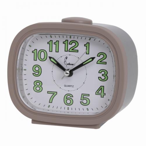 Wekker quartz met alarm: bel - Snooze functie - Licht functie - Geruisloze secondenwijzer - Lichtgevende wijzers en cijfers - Kleur: beige/donkergrijs - Afmetingen: 95 mm x 113 mm x 60 mm