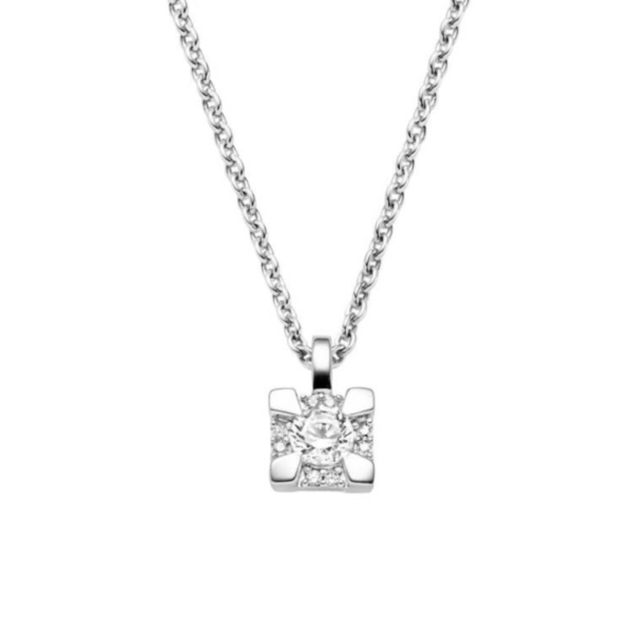 Zilveren collier van het merk Viventy met een draaglengte van 45cm met een hanger van zirkonia.

Tevens bijpassende oorknopjes leverbaar.