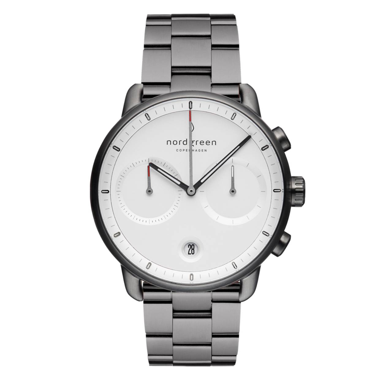 Dit Nordgreen horloge heeft referentienummer: PI42GM3LGUXX 

De kast van de Nordgreen is gemaakt van staal. Het horloge heeft een diameter van 42 mm en is getest op een waterdichtheid tot 5 ATM (spatwater dicht). De horlogeband is gemaakt van staal.